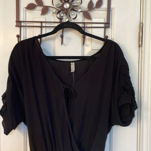 NWT Free People Black Bodysuit w/ Ruched Sleeves & Front Tie